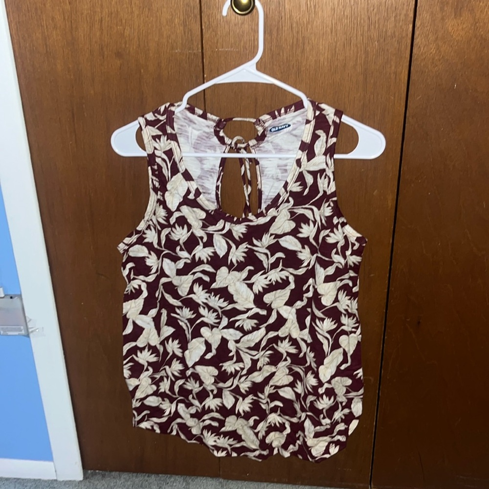 Brown floral tank top with back details